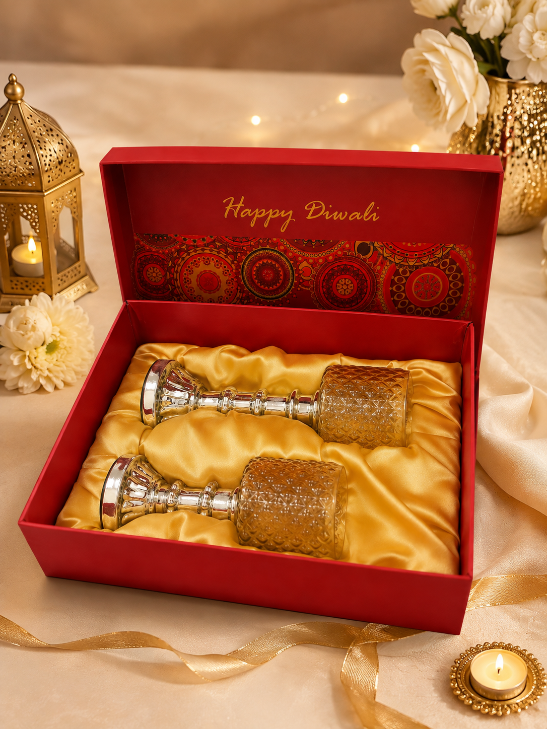 Amber Crystal Candle Holder Duo