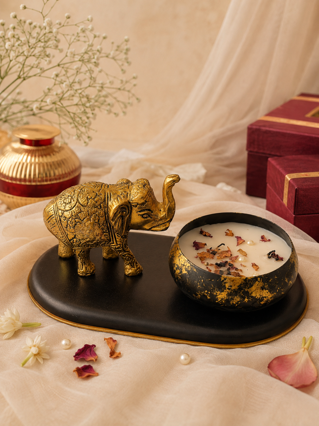 Golden Trunk Diwali Diya Set
